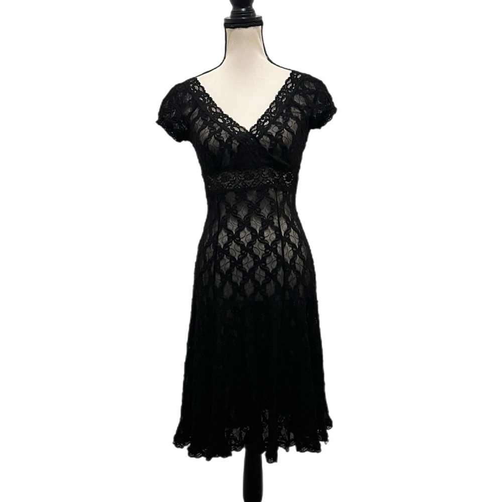 Vintage Betsey Johnson New York Black Silk Sheer Mesh Bows & Floral Lace Dress - Picture 2 of 11